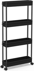 SPACEKEEPER Slim Rolling Storage Cart 4 Tier Bathroom Organizer Mobile Shelving Unit Storage Rolling Utility Cart Tower Rack for Kitchen Bathroom Laundry Narrow Places, White Home & Garden > Household Supplies > Storage & Organization SPACEKEEPER Black  
