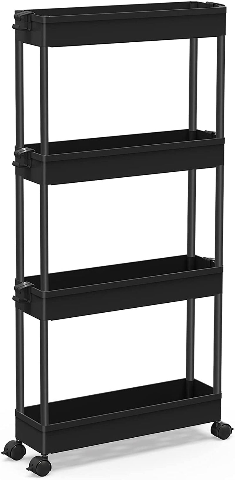 SPACEKEEPER Slim Rolling Storage Cart 4 Tier Bathroom Organizer Mobile Shelving Unit Storage Rolling Utility Cart Tower Rack for Kitchen Bathroom Laundry Narrow Places, White Home & Garden > Household Supplies > Storage & Organization SPACEKEEPER Black  