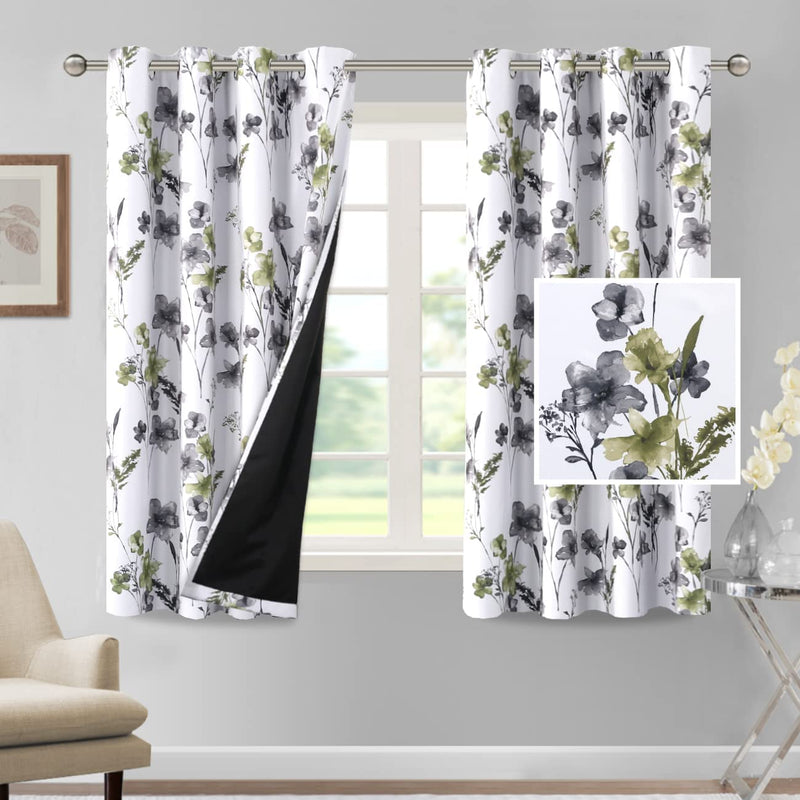 H.VERSAILTEX 100% Blackout Curtains 84 Inch Length 2 Panels Set Cattleya Floral Printed Drapes Leah Floral Thermal Curtains for Bedroom with Black Liner Sound Proof Curtains, Navy and Taupe Home & Garden > Decor > Window Treatments > Curtains & Drapes H.VERSAILTEX Grey/Olive 52"W x 63"L 