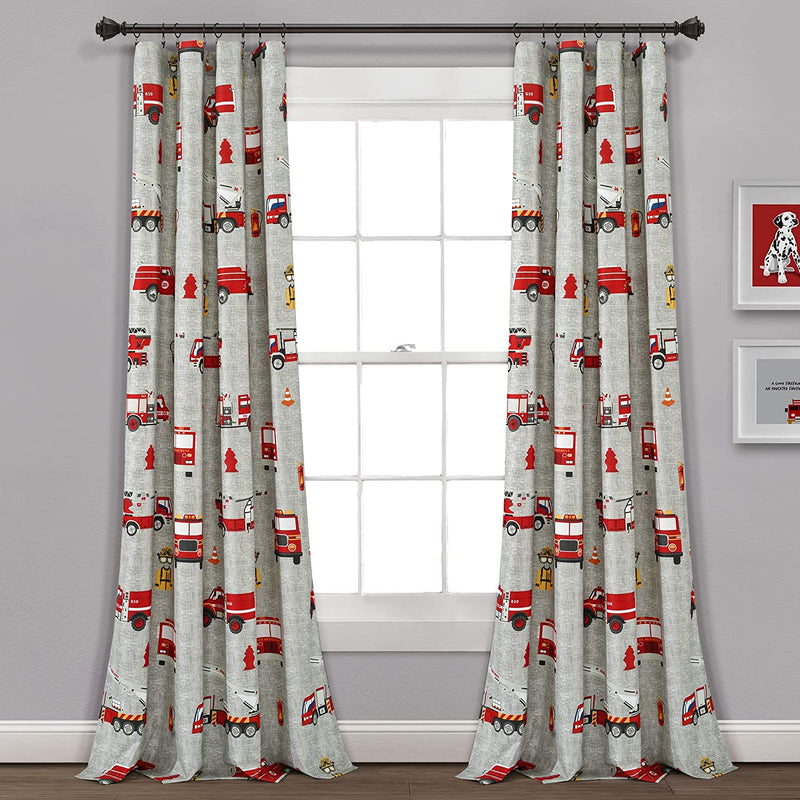 Make a Wish Red & White Fire Truck Window Curtain Panel Pair, 84" Long X 52" Wide, 84 Inches, 16T005275