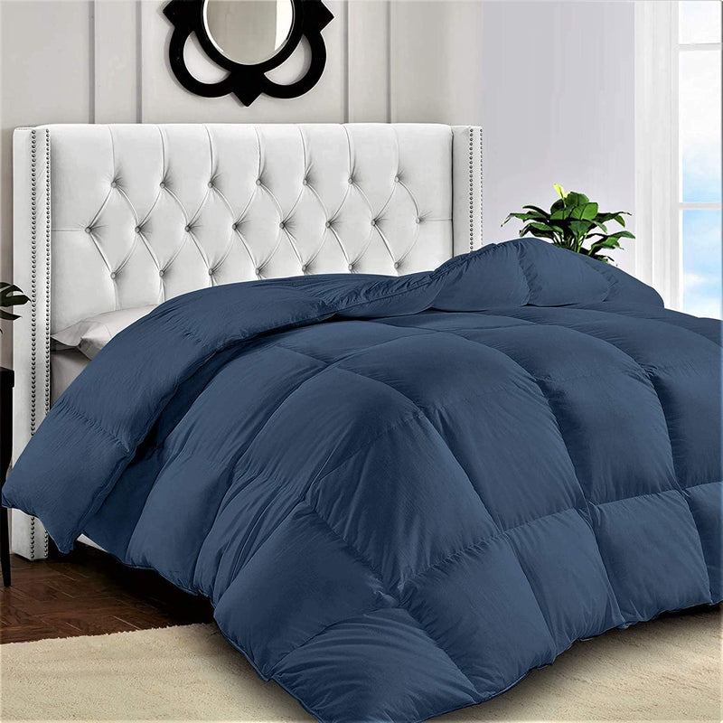 Lux Decor Collection King Comforter - Quilted Duvet Insert with Corner Tabs - Box Stitched down Alternative Comforter - All Season Duvet Insert (King, Navy)