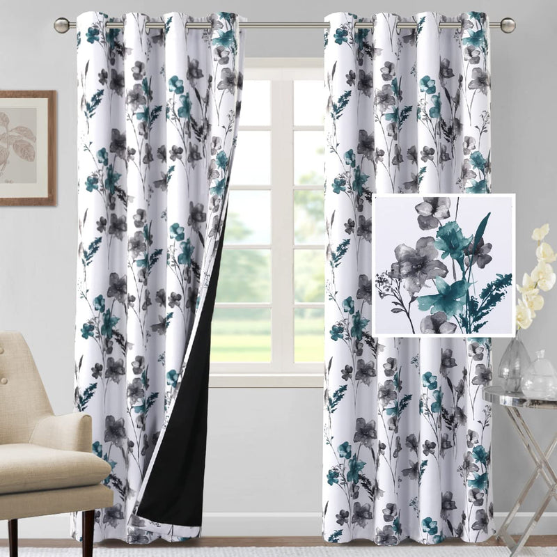 H.VERSAILTEX 100% Blackout Curtains 84 Inch Length 2 Panels Set Cattleya Floral Printed Drapes Leah Floral Thermal Curtains for Bedroom with Black Liner Sound Proof Curtains, Navy and Taupe Home & Garden > Decor > Window Treatments > Curtains & Drapes H.VERSAILTEX Grey/Teal 52"W x 84"L 