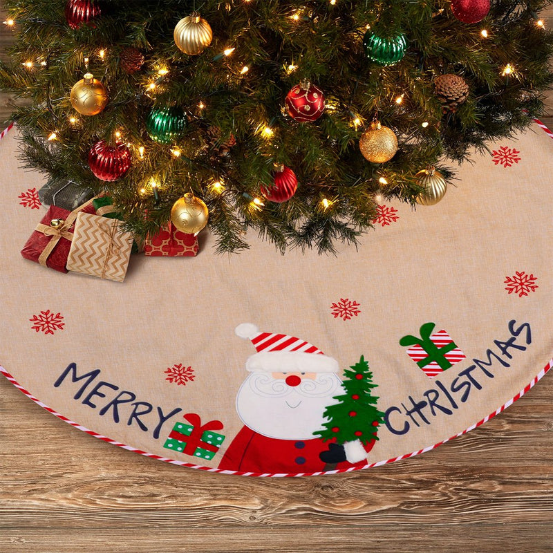 Grofry Christmas Tree Collar Exquisite Rustic Fabric Santa Snowman Dolls Christmas Tree Skirt for Party Snowman Home & Garden > Decor > Seasonal & Holiday Decorations > Christmas Tree Skirts Grofry   