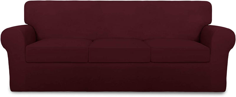 Purefit 4 Pieces Super Stretch Chair Couch Cover for 3 Cushion Slipcover – Spandex Non Slip Soft Sofa Cover for Kids, Pets, Washable Furniture Protector (Sofa, Brown) Home & Garden > Decor > Chair & Sofa Cushions PureFit Wine Large 