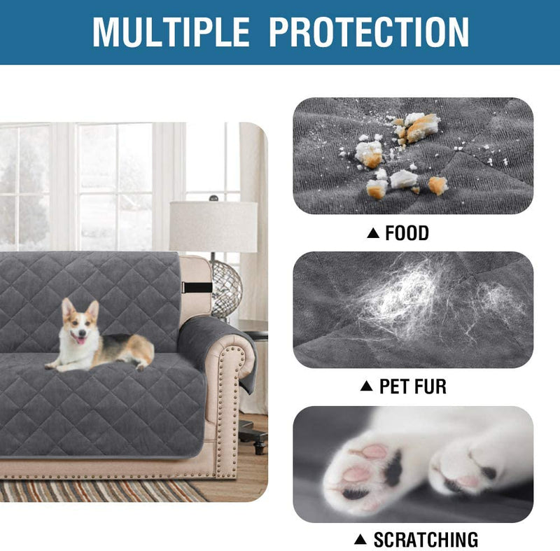 H.VERSAILTEX Thick Velvet Sofa Cover Soft Couch Cover for 3 Cushion Cover Washable Furniture Protector for Dogs Non-Slip Sofa Slipcover with Elastic Strap Fit Sitting Width up to 70"(Sofa, Grey) Home & Garden > Decor > Chair & Sofa Cushions H.VERSAILTEX   