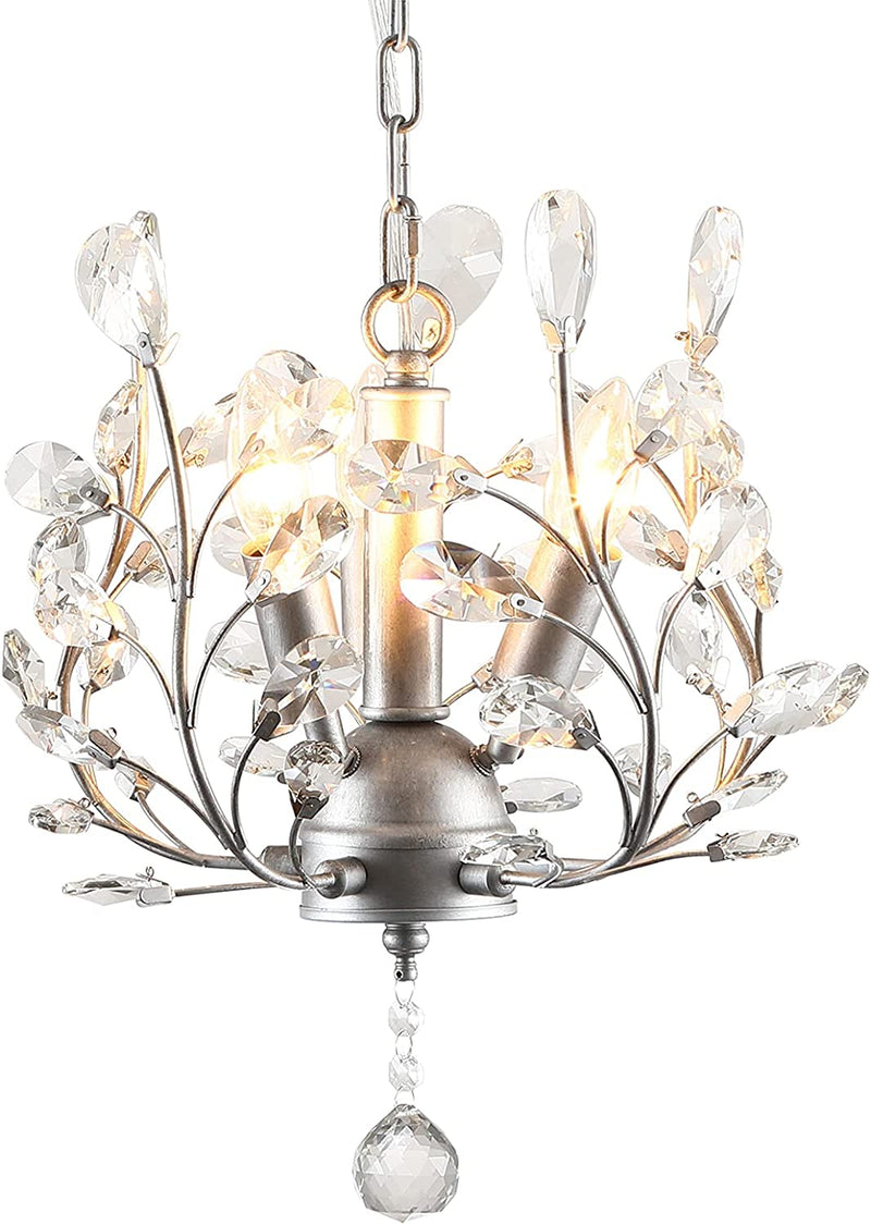 Seol-Light Vintage Crystal Branch Ceiling Pendant Hanging Light Chandeliers Flush Mounted Fixture with 3 Lights E12 120W Sliver Grey Home & Garden > Lighting > Lighting Fixtures > Chandeliers SEOL 3 Lights,Sliver Grey  