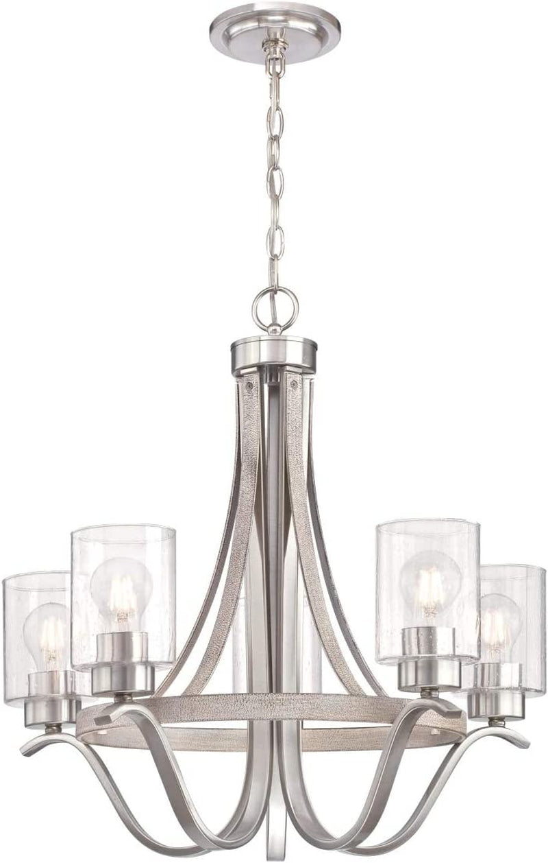 Westinghouse Lighting 6331900 Barnwell Five-Light Indoor Chandelier, Textured Iron and Barnwood Finish with Clear Hammered Glass Home & Garden > Lighting > Lighting Fixtures > Chandeliers Westinghouse Lighting Antique Ash Chandelier (5-light) 