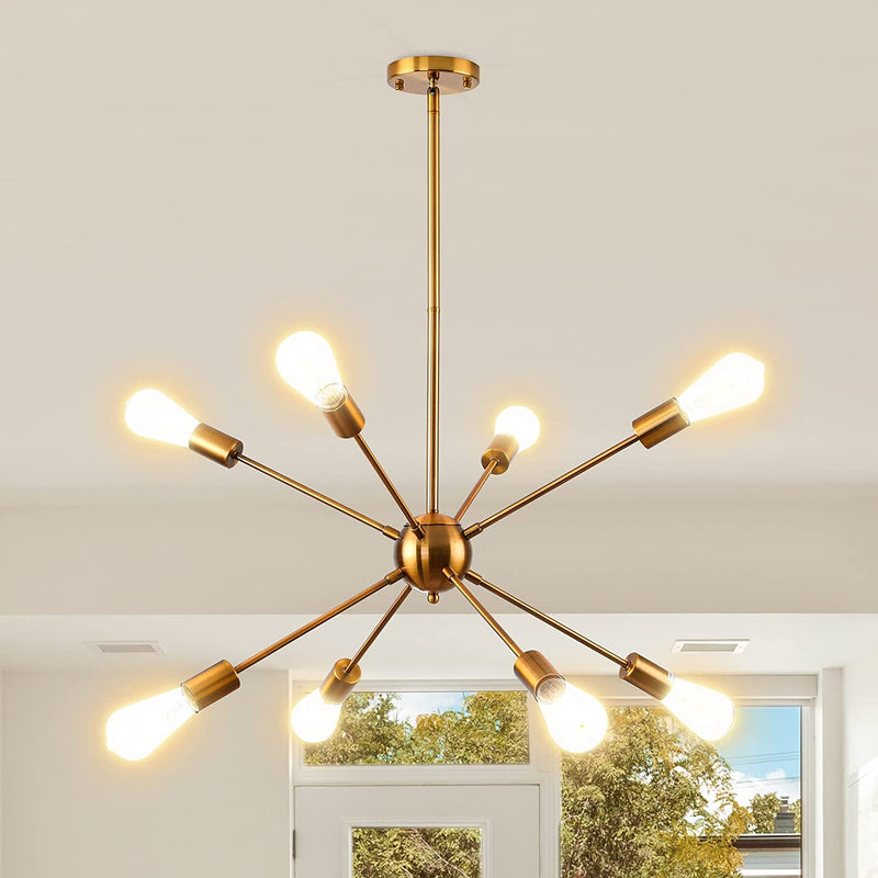 HOXIYA Dimmable 26.3" Modern Plug in Sputnik Chandelier with Cord, Brushed Brass 8-Lights Pendant Light Fixture, Midcentury Hanging Ceiling Lighting for Foyer, Entryway, Bedroom, Dining Room, Kitchen Home & Garden > Lighting > Lighting Fixtures > Chandeliers HOXIYA Gold 8-Light 