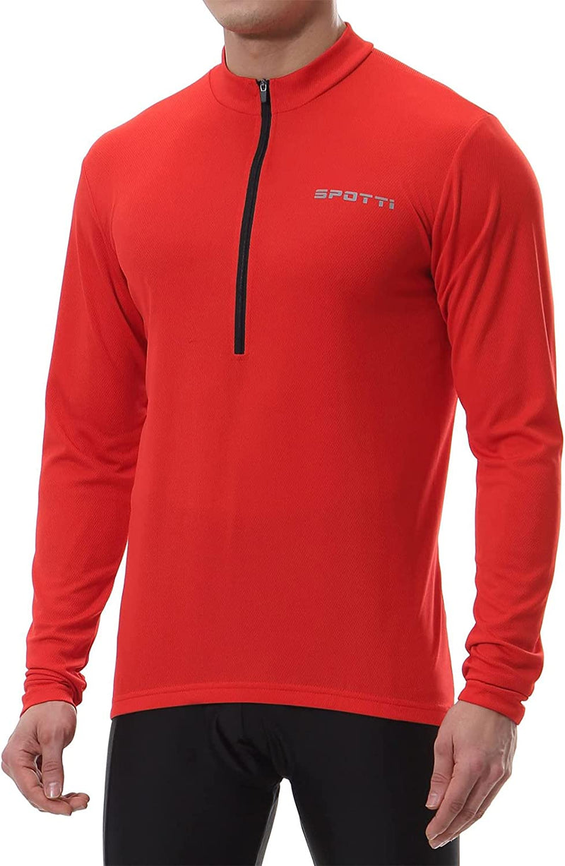 Spotti Men'S Cycling Bike Jersey Long Sleeve with 3 Rear Pockets - Moisture Wicking, Breathable, Quick Dry Biking Shirt Sporting Goods > Outdoor Recreation > Cycling > Cycling Apparel & Accessories Spotti Red X-Large 
