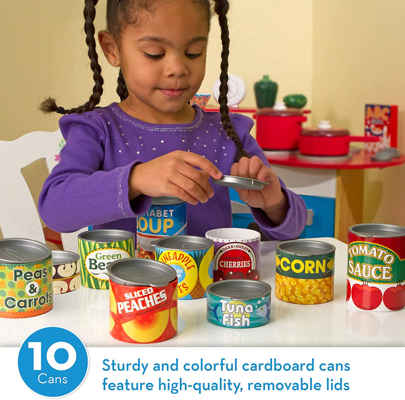 Melissa & Doug Let'S Play House! Grocery Cans Play Food Kitchen Accessory - 10 Stackable Cans with Removable Lids