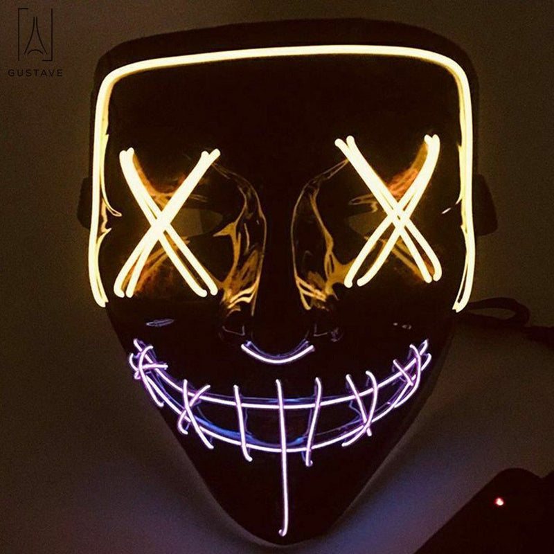 Gustave Halloween Scary Light Mask 4 Modes 2 Colors Cosplay Led Costume Mask EL Wire Light up for Festival Party Costume Christmas "Fluorescent Green+White" Apparel & Accessories > Costumes & Accessories > Masks Gustave Yellow+Purple  