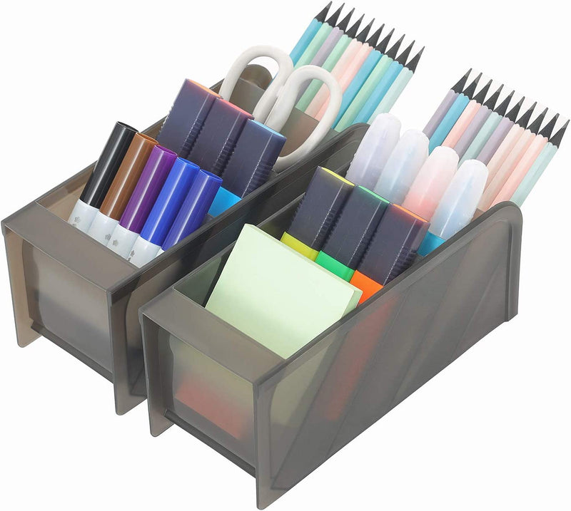 Marbrasse 3 Pcs Big Desk Organizer- Pen Organizer Storage for Office, School, Home Supplies, Translucent White Pen Storage Holder, High Capacity, Set of 3, 12 Compartments (Black Big Pen Holder)