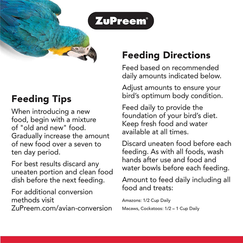 Zupreem Smart Selects Bird Food for Large Birds, 4 Lb - Everyday Feeding for Amazons, Macaws, Cockatoos Animals & Pet Supplies > Pet Supplies > Bird Supplies > Bird Food ZuPreem   