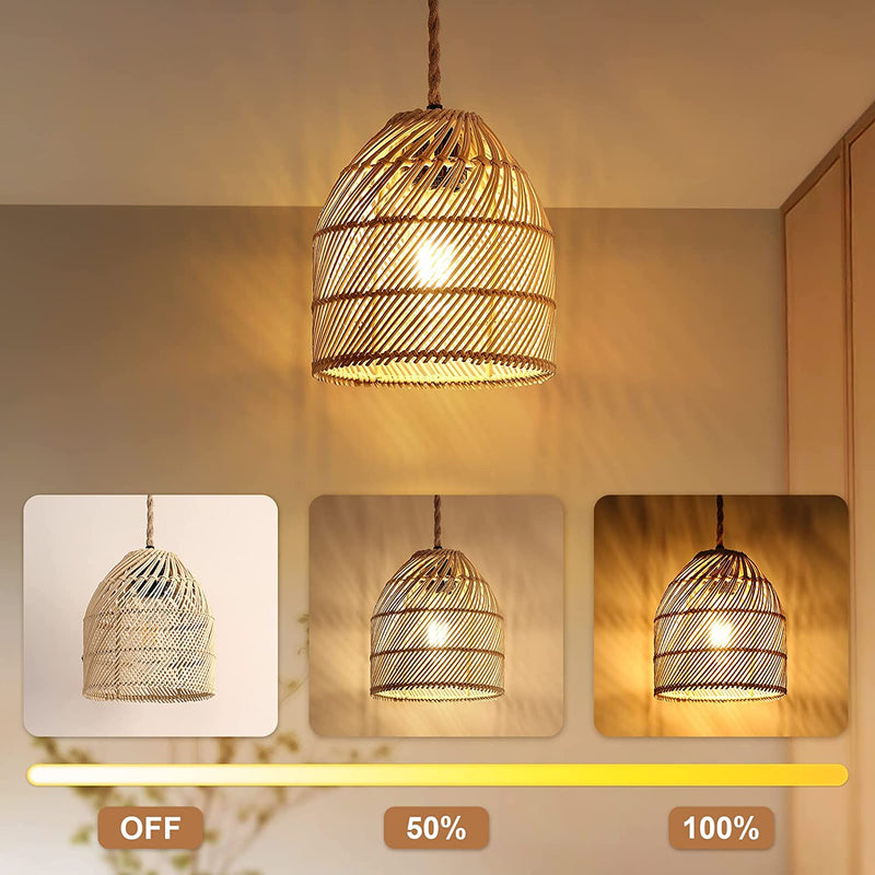 Yarra Decor Rattan Pendant Light with Dimmable Switch, 15Ft Hemp Cord Handwoven Boho Bamboo Rattan Lamp Shade Plug in Hanging Light, Rattan Light Fixture for Kitchen Island,Dining Room(Bulb Included)3 Home & Garden > Lighting > Lighting Fixtures Yarra-Decor   