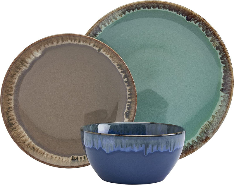 Tabletops Gallery Tuscan Reactive Glaze Stoneware- Dining Entertainment Plate Bowl Ceramic, 12 Piece Tuscan Dinnerware Set (Blue, Green, and Brown) Home & Garden > Kitchen & Dining > Tableware > Dinnerware Tabletops Gallery Timeless Designs Since 1983 DINNERWARE  