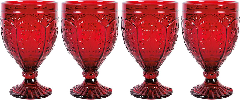 Fitz and Floyd Trestle Glassware Ornate Goblets, 4 Count (Pack of 1), Red Home & Garden > Kitchen & Dining > Tableware > Drinkware Fitz & Floyd Red  