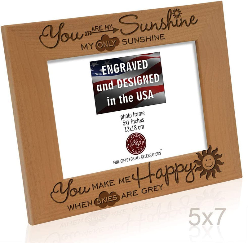 KATE POSH - You Are My Sunshine, My Only Sunshine, You Make Me Happy, When Skies Are Grey - Engraved Solid Wood Picture Frame (5X7 Horizontal) Home & Garden > Decor > Picture Frames KATE POSH   