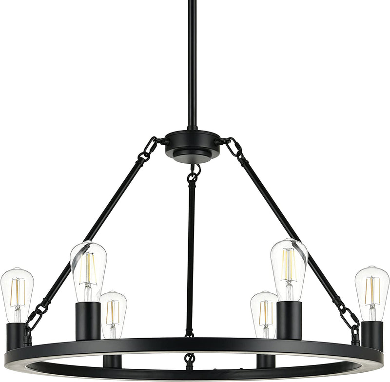 Linea Di Liara Sonoro Black Chandelier Dining Room Light Fixture Small Wagon Wheel Chandelier Rustic round Industrial Modern Farmhouse Chandeliers for Dining Room Entryway Foyer, 7 Bulbs Included Home & Garden > Lighting > Lighting Fixtures > Chandeliers Linea di Liara 26" dia  