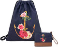 Leapop Drawstring Bag Gym Bag Vegan Leather Sport Backpack with a Coin Purse (Pink Flower Butterfly) Home & Garden > Household Supplies > Storage & Organization Leapop Navy Blue Anchor Flower  