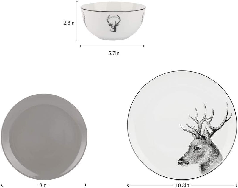 Kitchen Plates and Bowls Sets for 6, 18 Piece Dinnerware Sets, Dish Set with Deer Theme, Microwave Safe Plates and Bowls, Chip Resistant Dinnerware, Dishwasher Safe Home & Garden > Kitchen & Dining > Tableware > Dinnerware HF HOFTEN   