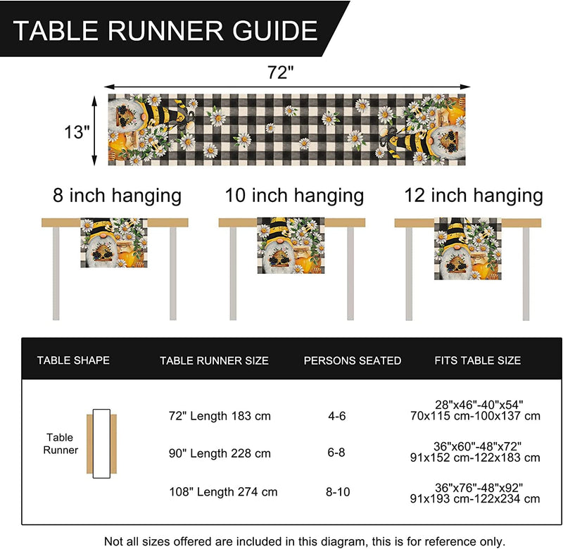 Seliem Spring Bee Gnome Table Runner, Honey Black White Buffalo Plaid Check Home Kitchen Dining Decor, Summer Seasonal Farmhouse Daisy Decorations Indoor Outdoor Anniversary Party Supply 13 X 72 Inch Home & Garden > Decor > Seasonal & Holiday Decorations Seliem   
