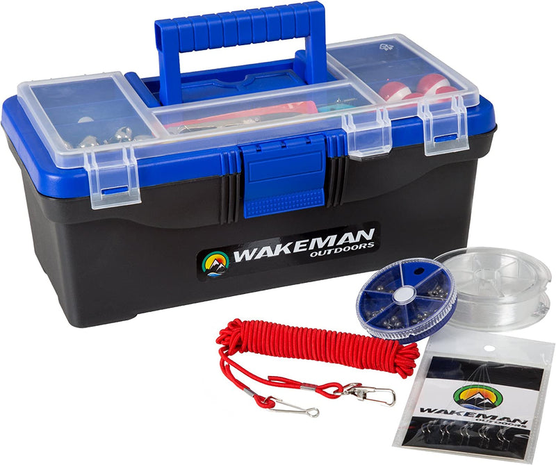 Fishing Single Tray Tackle Box Collection - 55 Piece Tackle Gear Kit Includes Sinkers, Hooks Lures Bobbers Swivels and Fishing Line by Wakeman Outdoors Sporting Goods > Outdoor Recreation > Fishing > Fishing Tackle Trademark Global Blue  