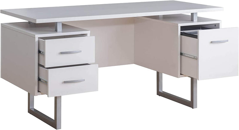 Studio Space Deja 60" White Study Writing Home Office Wall Mounted Laptop Computer Floating Desk Top and Storage Drawers and Metal Stands Home & Garden > Household Supplies > Storage & Organization Studio Space   