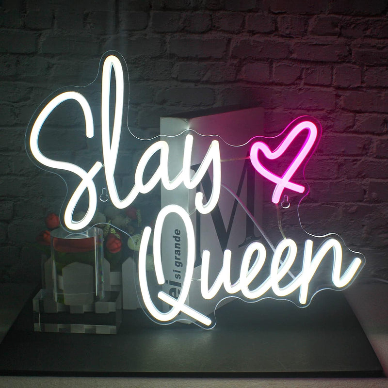 FAXFSIGN the Best Is yet to Come Neon Sign White Letter Led Neon Lights for Wall Decor Usb Word Light up Signs for Bedroom Home Bar Wedding Birthday Party Kids Room Teens Gifts  FAXFSIGN Slay Queen White  