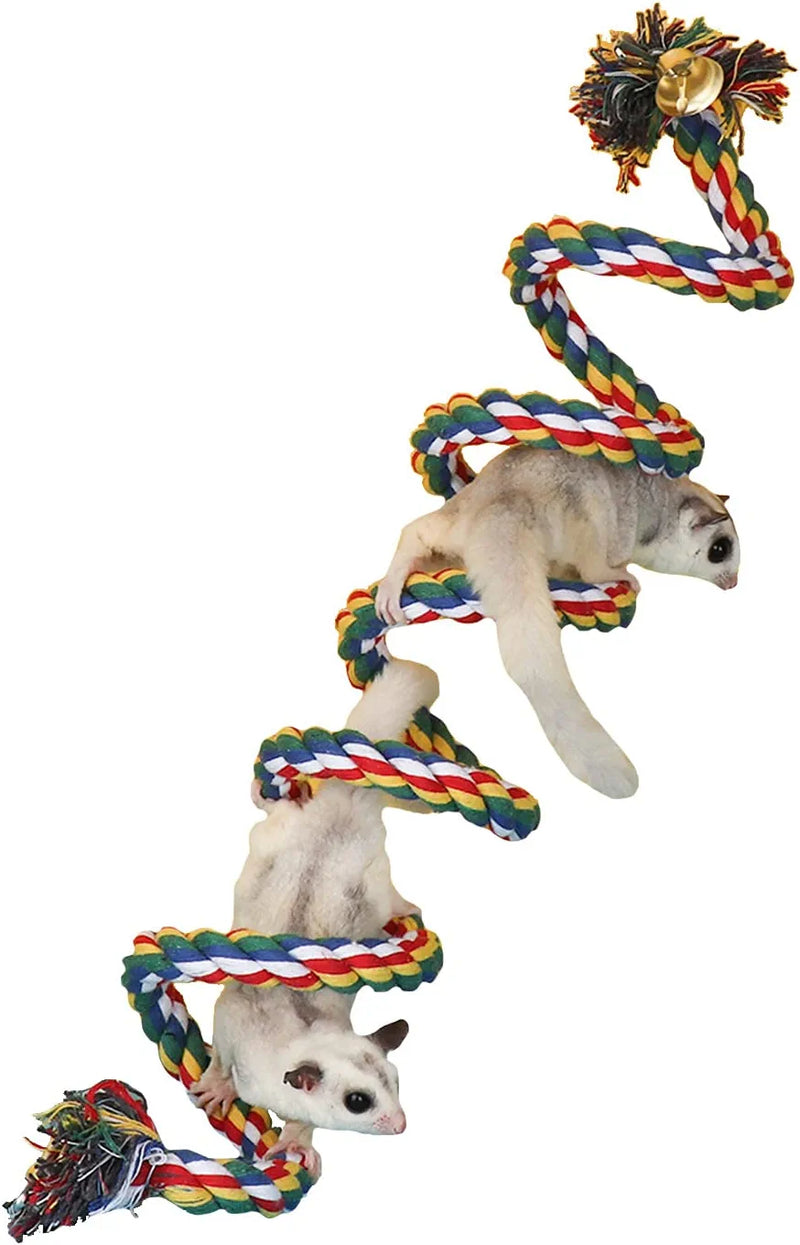 Littledropet Sugar Glider Toys for Climbing and Chewing, Squirrel Hanging Cotton Rope Toy for Rat Hamster,Bird Parrot Perch Swing Toy Cage Accessory 59Inch (Length-59Inch, Multi-Colored)