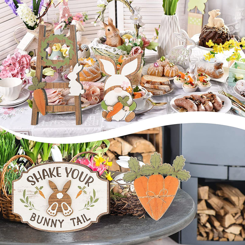 12 Pieces Easter Tiered Tray Decor Easter Decor Farmhouse Mini Wood Decor Bunny Rabbits Eggs Wooden Sign Spring Sign Decor Decorative Trays Signs Rustic for Home Table Kitchen Office (Retro Style) Home & Garden > Decor > Seasonal & Holiday Decorations Amyhill   