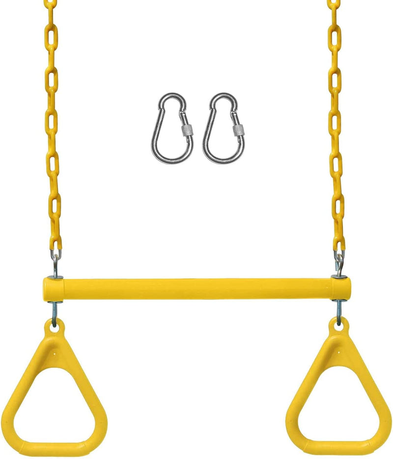 Jungle Gym Kingdom 18" Trapeze Swing Bar Rings 48" Heavy Duty Chain Swing Set Accessories & Locking Carabiners (Green) Sporting Goods > Outdoor Recreation > Winter Sports & Activities Jungle Gym Kingdom Yellow  