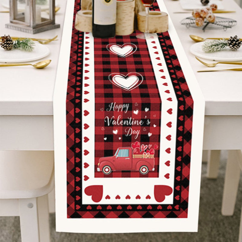 Table Runner for Happy Valentine'S Day Gnomes Pattern Wooden Board Table Setting Decor Red Heart Check Hat for Garden Wedding Parties Dinner Decoration - 13 X 70 Inches Home & Garden > Decor > Seasonal & Holiday Decorations Lorddream Style C  
