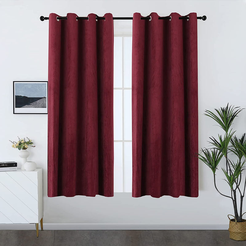 Timeper Burgundy Red Velvet Curtains for Theater - Home Décor Red Blackout Curtains Grommet Thermal Insulated Short Drapes for Studio / Master Bedroom, W52 X L63, 2 Panels Home & Garden > Decor > Window Treatments > Curtains & Drapes Timeper Burgundy W52 x L63 
