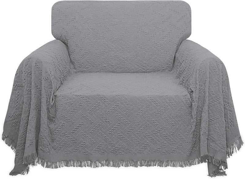 Easy-Going Geometrical Jacquard Sofa Cover, Couch Covers for Armchair Couch, L Shape Sectional Couch Covers for Dogs, Washable Luxury Bed Blanket, Furniture Protector for Pets,Kids(71X 102 Inch,Navy) Home & Garden > Decor > Chair & Sofa Cushions Easy-Going Light Gray Small 