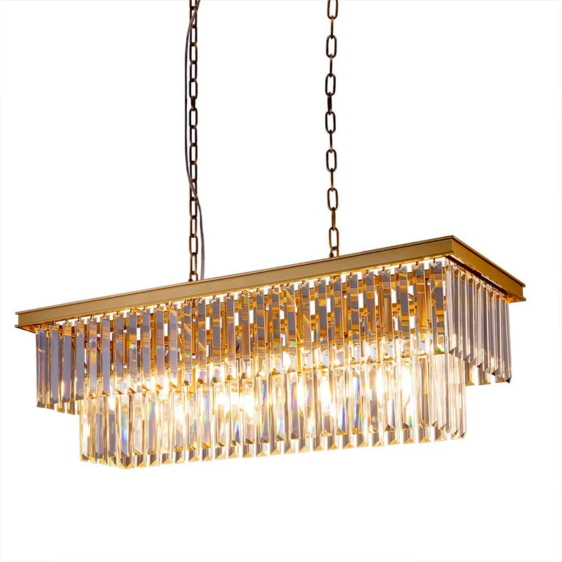 Wellmet Black Crystal Chandelier, 9-Light Modern Farmhouse Chandeliers Dining Room Lighting Fixture, Adjustable Rectangle Hanging Ceiling Light for Living Room,Pool Table Light, Kitchen Island Home & Garden > Lighting > Lighting Fixtures > Chandeliers Wellmet Gold 34.5 inches 