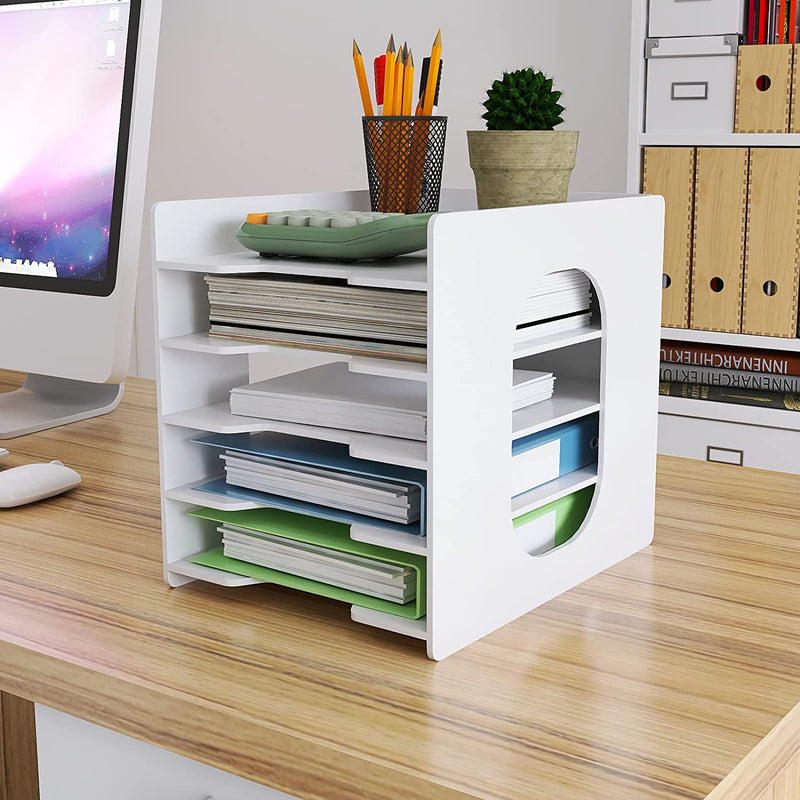 Natwind Office Stackable Paper Organizer for Desk White Desktop File Sorter Desk Organizer Letter Tray Holder Document Storage Rack for Home Office School 10-Tier