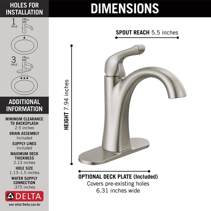 Delta Faucet Arvo Single Hole Bathroom Faucet Brushed Nickel, Single Handle Bathroom Faucet, Bathroom Sink Faucet, Drain Assembly Included, Spotshield Stainless 15840LF-SP Sporting Goods > Outdoor Recreation > Fishing > Fishing Rods Delta Faucet Company   