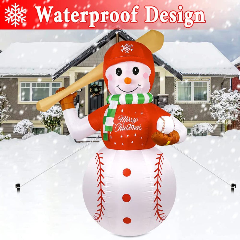 Ourwarm 6 Ft Christmas Inflatable Outdoor Decorations, Baseball Snowman Inflatable Christmas Blow up Yard Decorations with Rotating LED Lights, Christmas Decorations for Garden Lawn Xmas Party Decor  OurWarm   