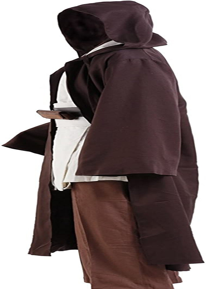 WYKBPX Halloween Tunic Costume Set Cosplay Outfit for Jedi Brown with White Hooded Robe  WYKBPX   