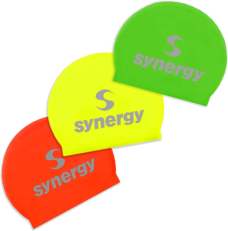 Synergy Latex Swim Caps Combo Pack Sporting Goods > Outdoor Recreation > Boating & Water Sports > Swimming > Swim Caps Synergy Neon Green, Neon Orange, Neon Yellow 3-Pack  