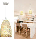 Depuley Rustic Woven Pendant Light, 3-Light Metal Basket Hanging Lights Fixture with Hemp Rope Finish, 39 Inch Adjustable Chain Vintage Chandeliers for Kitchen/Dining Table/Living Room, E12, UL Listed Home & Garden > Lighting > Lighting Fixtures Depuley Bamboo Wood (1-Light)  