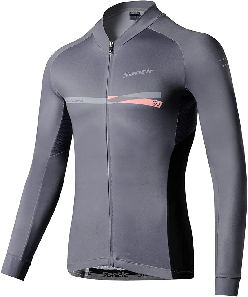 Santic Cycling Jersey Men'S Long Sleeve Tops Mountain Bike Shirts Bicycle Jacket with Pockets Sporting Goods > Outdoor Recreation > Cycling > Cycling Apparel & Accessories Santic A-gray XX-Large 
