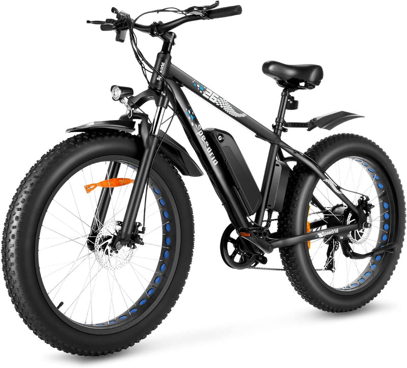 Speedrid Electric Bike 48V 500W Fat Tire Electric Bike Snow Bike 26" 4.0, 48V 10.4Ah Removable Battery and Professional 7 Speed Sporting Goods > Outdoor Recreation > Cycling > Bicycles GUANGZHOU MYATU PEDELEC TECHNOLOGY CO.,LTD Black and Blue  