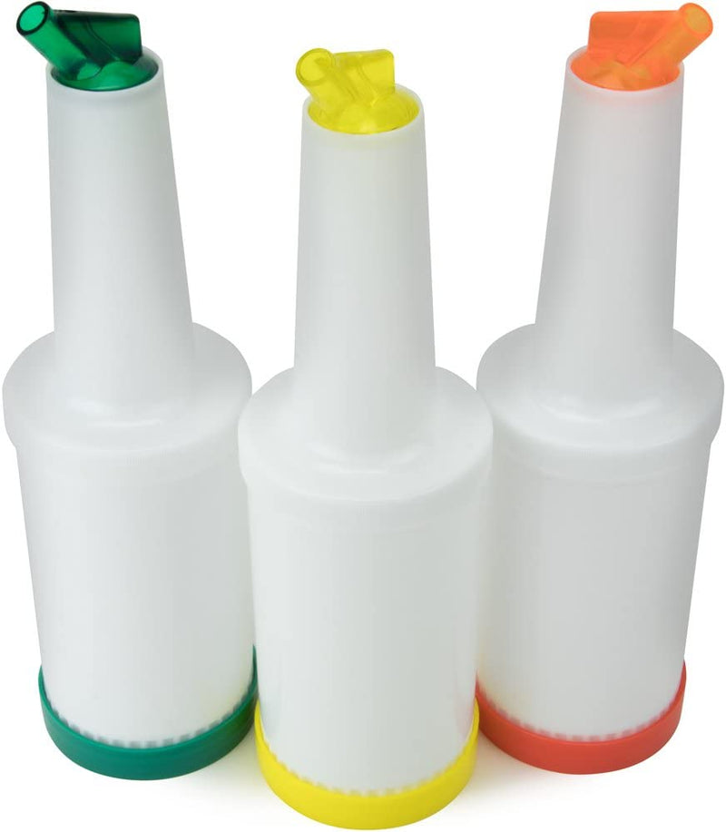Cocktailor 32 FL OZ. Colorful Juice Pouring Spout Bottle | Plastic Barware for Bars & Event | 7 Count - 1 Bottle per Color Home & Garden > Kitchen & Dining > Barware Cocktailor Green/Yellow/Orange 3 Count (Pack of 1) 