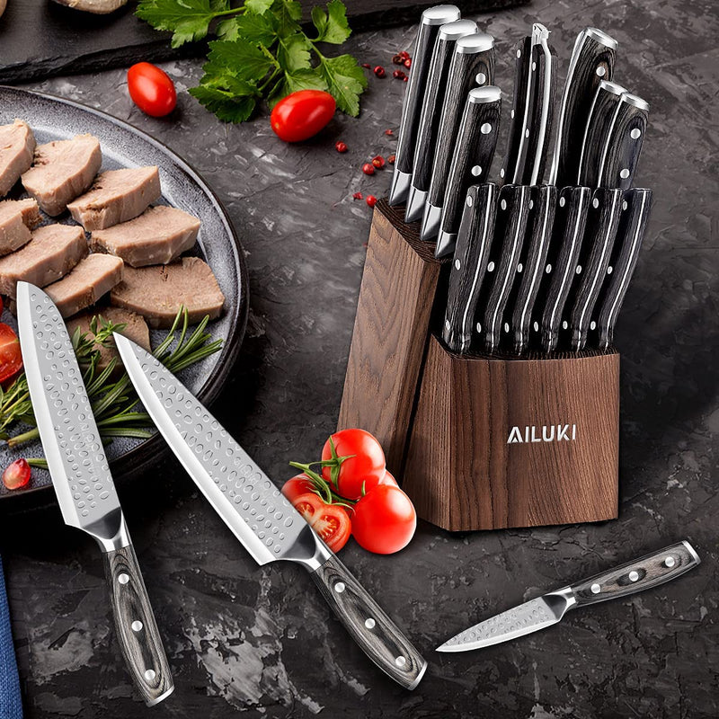 Knife Set,21 PCS Kitchen Knife Set with Block Wooden,Japanese Stainless Steel,Professional Chef Knife Set Manual Sharpening Ultra Sharp Full Tang Handle Design Knife Block Set
