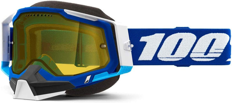 100% Racecraft 2 Snowmobile Anti-Fog Goggles - Powersport Racing Protective Eyewear Sporting Goods > Outdoor Recreation > Cycling > Cycling Apparel & Accessories 100% Blue Yellow Lens 