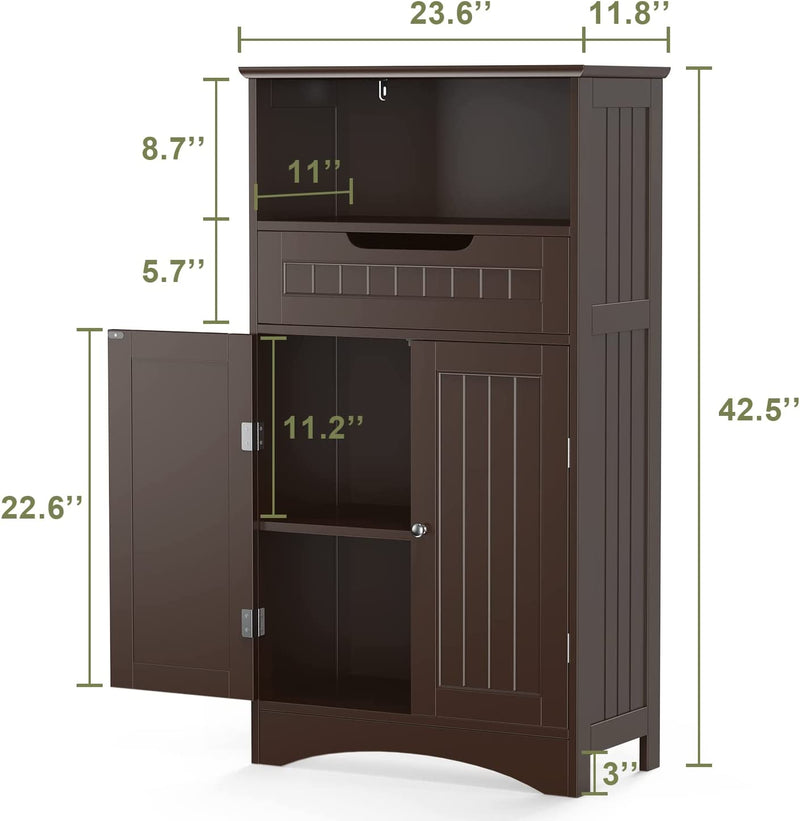 Gizoon Bathroom Storage Cabinet with Large Drawer & Door, Freestanding Floor Storage Cabinet Organizer for Bedroom, Living Room, Entryway, Office, Space Saving, Dark Brown