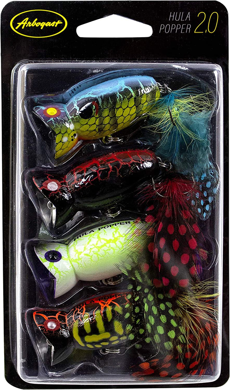 Arbogast Hula Popper 2.0 Topwater Fishing Lure with Feathered Treble Hook and Crackle Pattern Body Sporting Goods > Outdoor Recreation > Fishing > Fishing Tackle > Fishing Baits & Lures Pradco Outdoor Brands Multi-4, Pack  