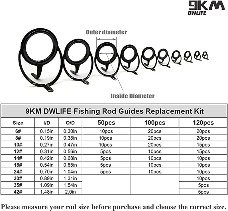 9KM DWLIFE Fishing Rod Tip Guide Repair Kit Pole Replacement Stainless Steel Ceramic Ring Saltwater Freshwater Mixed Size in a Box Sporting Goods > Outdoor Recreation > Fishing > Fishing Rods 9KM DWLIFE   