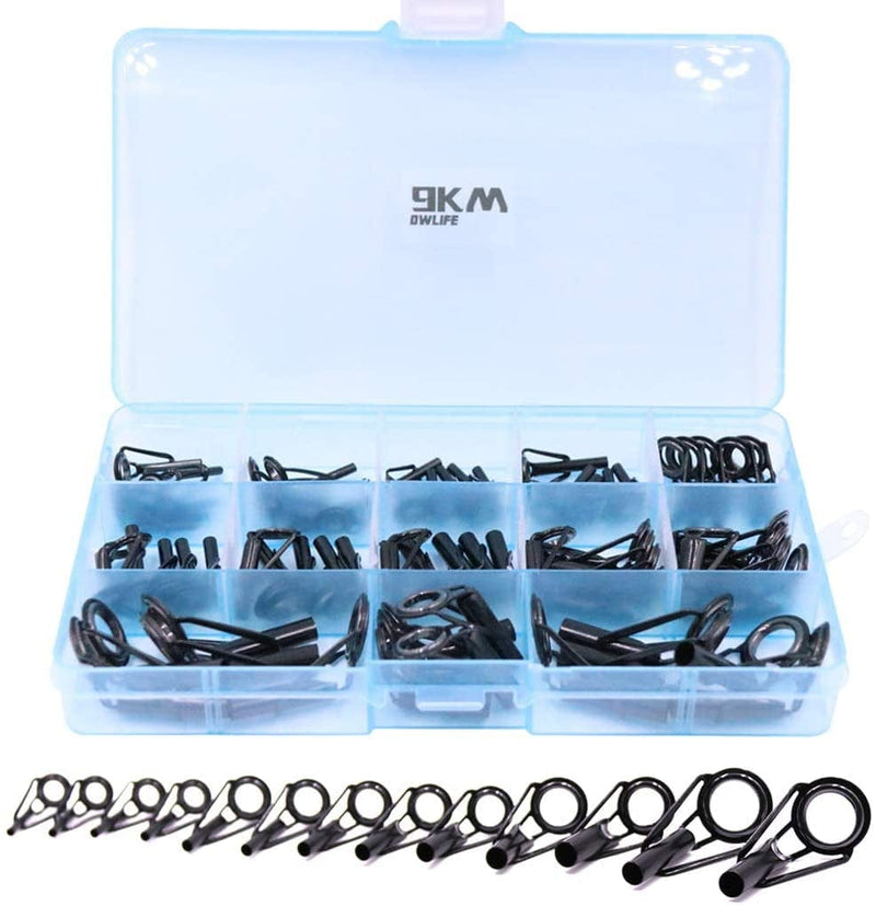 9KM DWLIFE Fishing Rod Tip Repair Kit, Black Stainless Steel, Wear Resistant Ceramic Ring, Guide Replacement Sporting Goods > Outdoor Recreation > Fishing > Fishing Rods 9KM DWLIFE 65pcs  